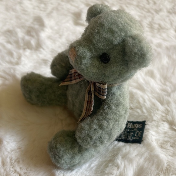Cute Little Russ Little Hugs Green Teddy Bear with Plaid Bow 🧸 - Picture 4 of 8